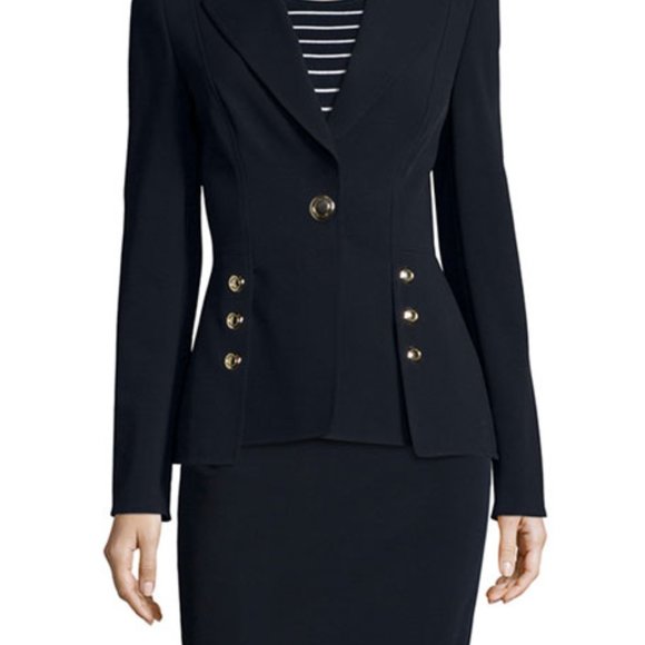 BRAND NEW WOMENS NAVY ESCADA BENINA ONE-BUTTON SCUBA PEPLUM JACKET SIZE 38 (US8) - Picture 2 of 7